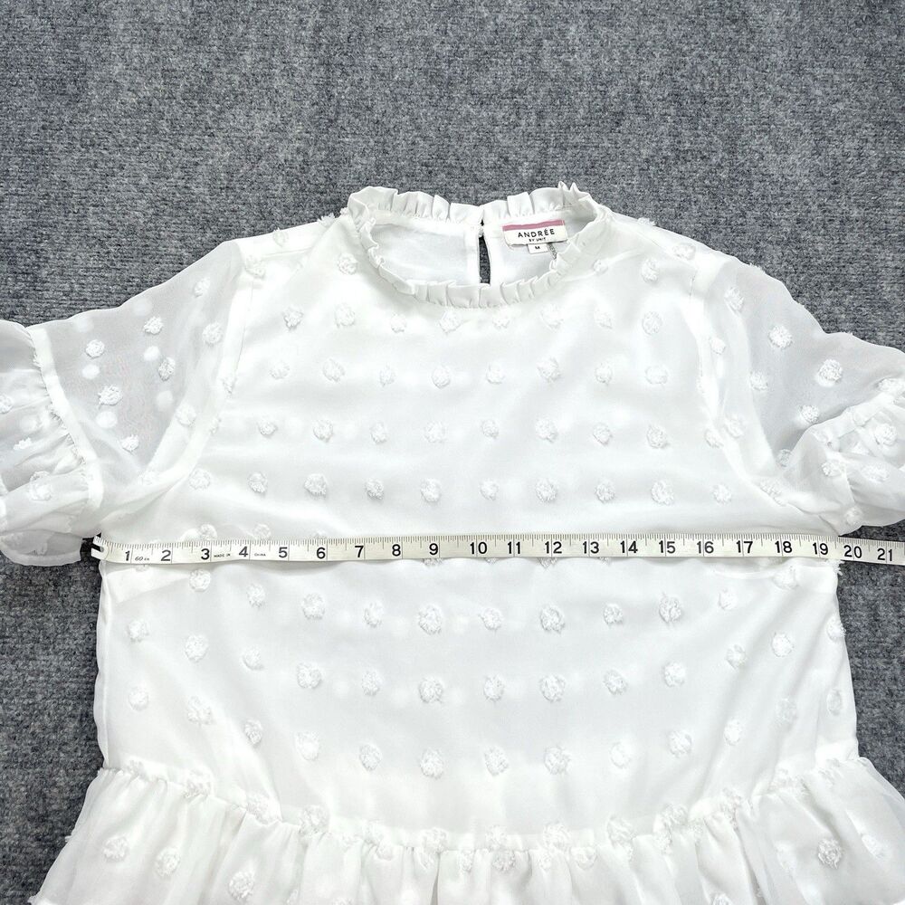 Andree by Unit Swiss Dot Babydoll Top Size Medium Tiered Lined Keyhole Back - Picture 7 of 11